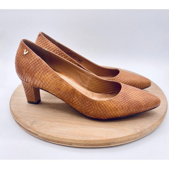 Vionic Mia Heels Womens 8.5 40 Tan Leather Snakeskin Pointed Toe Kitten Orthotic - Picture 1 of 11